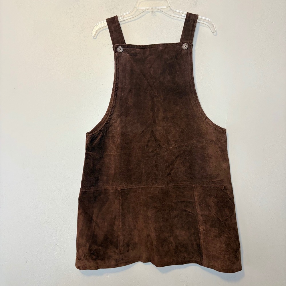 Vintage Brandon Thomas Brown Suede Leather Overall Pinafore Dress Womens 12 70s